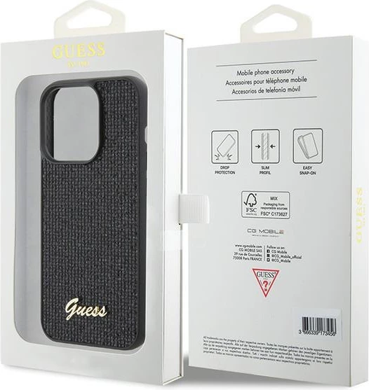 Mbështjellës Guess Disco Metal Script për iPhone 15 Pro, i zi