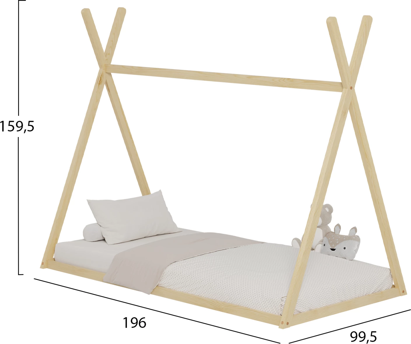 Krevat për fëmijë MUNK FH681.01 t.MONTESSORI dru pishe i fortë në ngjyrë natyrale për dyshek 190x90cm