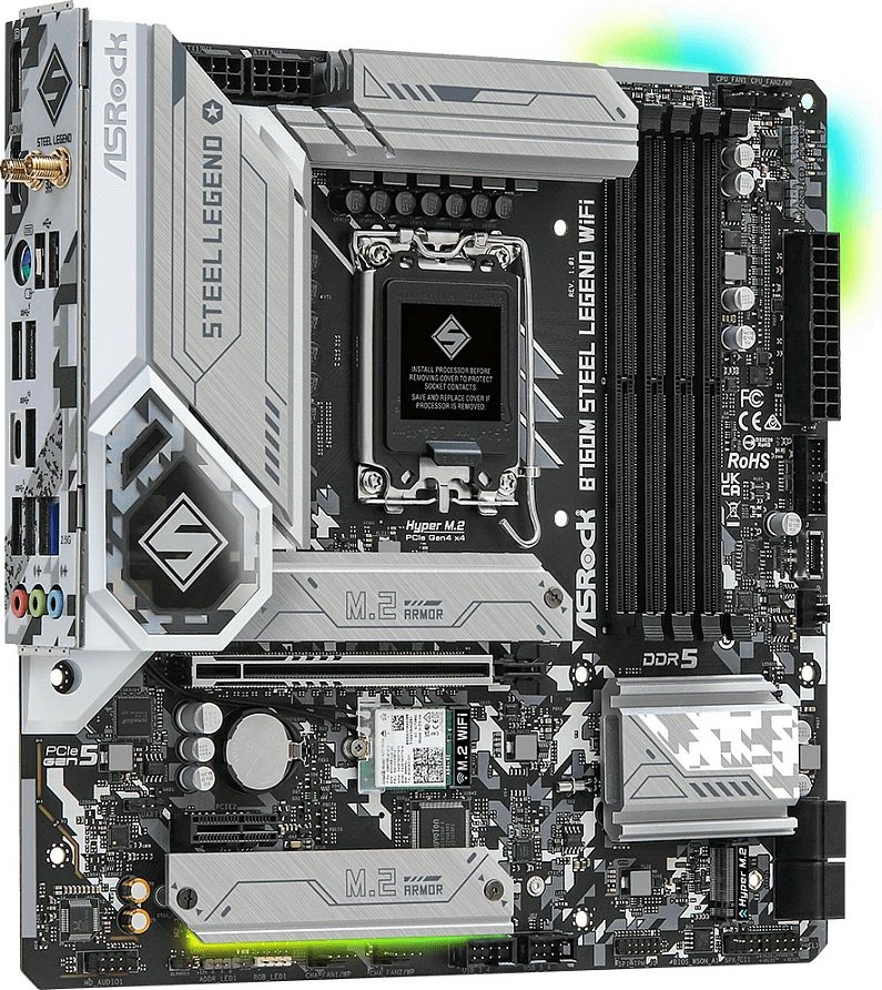Pllakë amë ASRock B760M Steel Legend WiFi, Intel, LGA 1700, DDR5-SDRAM, 128 GB, micro ATX
