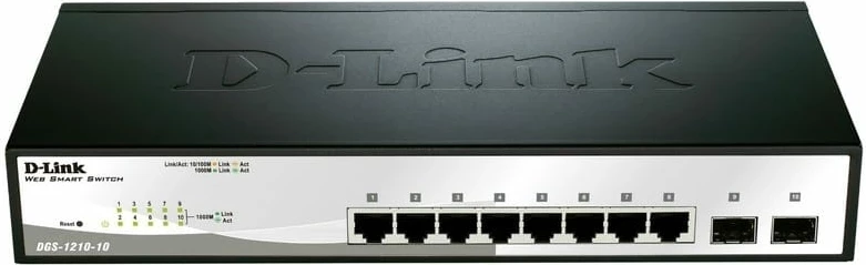 Switch i menaxhueshëm D-Link DGS-1210-10/E, 8 porta Gigabit, 2 SFP, për rack 19 inch