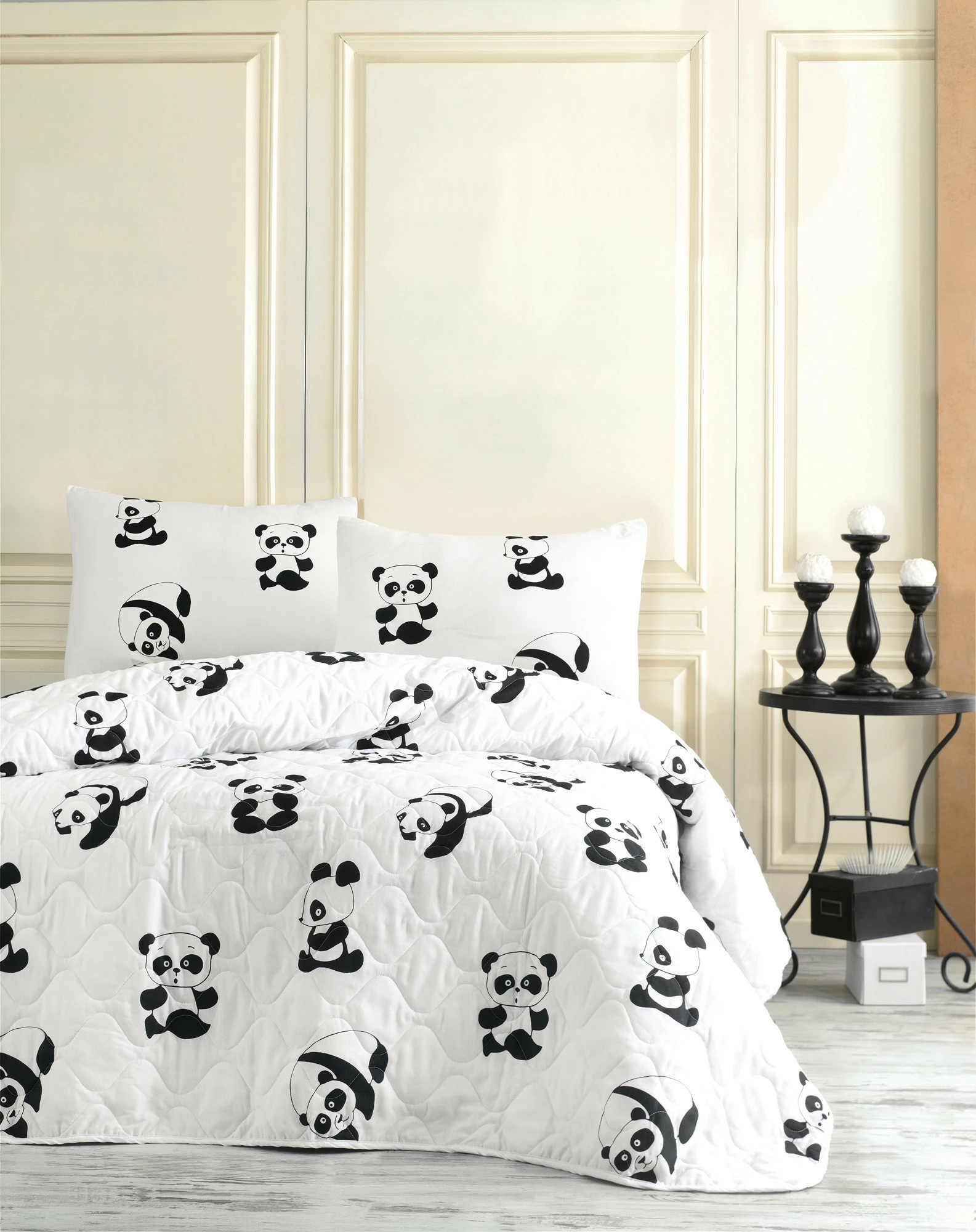 Set mbulesë krevati e qepur dyfishe, panda, L'Essentiel Linge de Maison