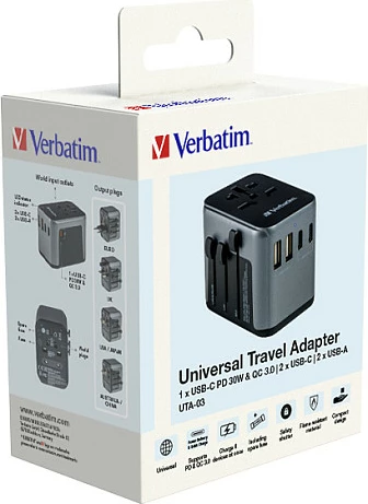 Adapter universal udhëtimi Verbatim UTA-03, 2x USB-A, 3x USB-C, 2500W, i zi