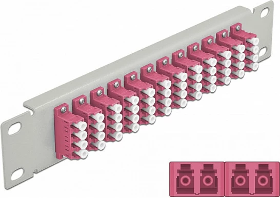 Panel patch fiber optik DeLOCK 66800, LC Quad, 12 porta, 1U, montim rack, gri/vjollcë