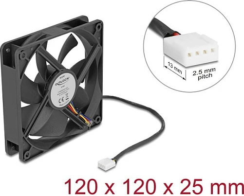 Ventilator për kasë DeLOCK 67303, 120mm, 2000RPM, 4-pin, 24V, i zi