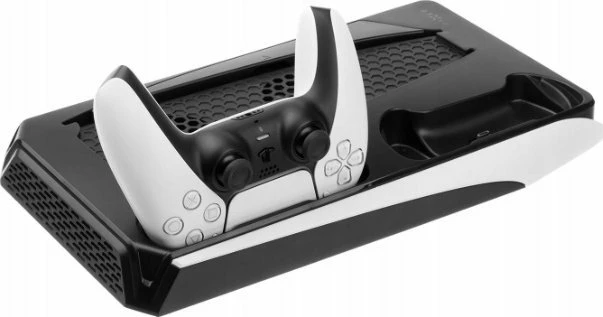 Stacion karikimi Fixed FIXPS5-MCS-BW për PS5/PS5 Slim, 2x karikim DualSense, ftohje me 2 ventilatorë, mbajtëse 12 lojëra, Zi/Bardhë