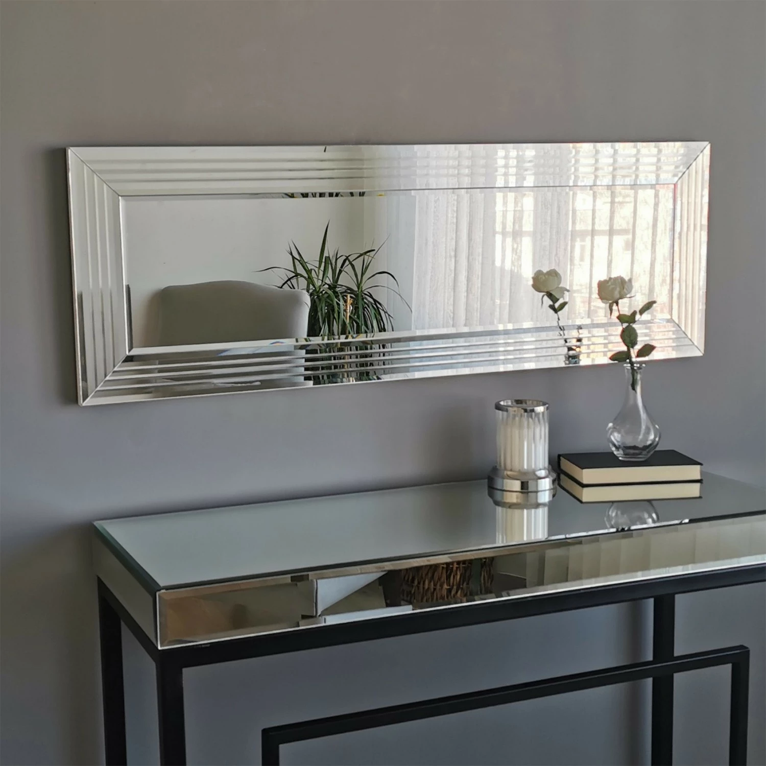 Pasqyrë moderne Hanah Home, A301Y, ngjyrë argjendi, 120x40x2.2cm