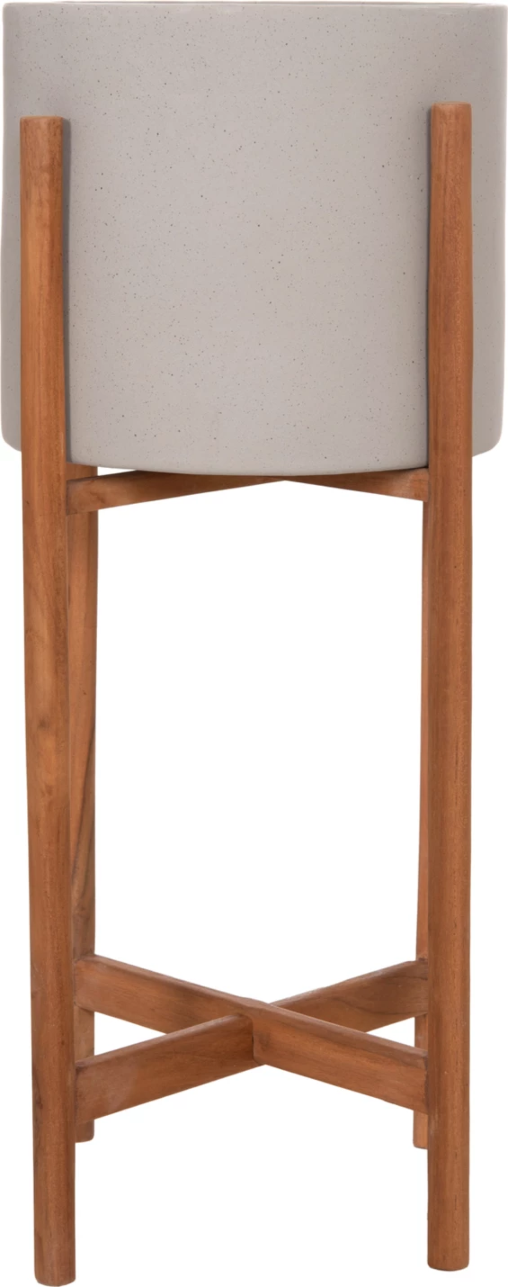 Vazo e brendshme RENTIL, fibër-cement, ngjyrë gri, bazë dru tik, Φ27x56Hcm