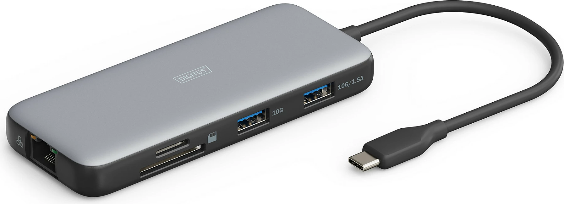 Docking USB-C Digitus, HDMI 4K, USB 3.2, RJ45, SD/MicroSD, USB PD, alumini gri