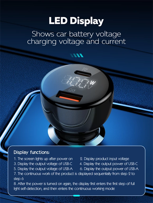 Karikues për veturë LDNIO C101 100W 2 porte USB-A/USB-C, i zi