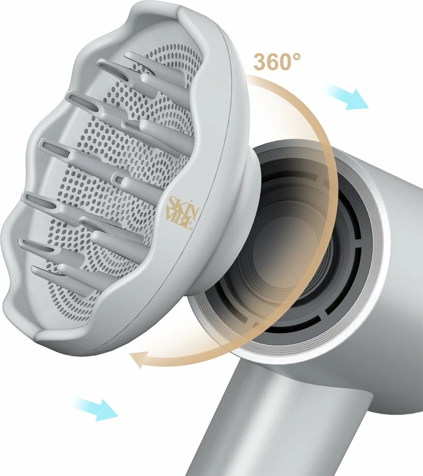Tharëse flokësh SkinVibe Aurea Family X Plasma SV-001SL 1600W me plazmë, ionizim dhe difuzor, gri metalike, set 3 gryka