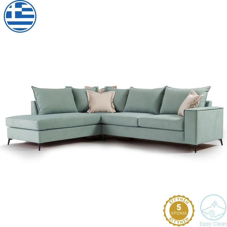 Kënd divani Romantic, kënd i djathtë, stof ciel-krem, 290x235x95cm