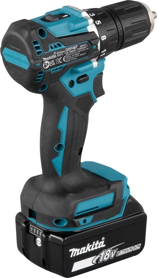 Kaçavidë elektrike Makita DDF487RFE3, 18V, 3 bateri, ngjyrë kaltër/zezë/çelik