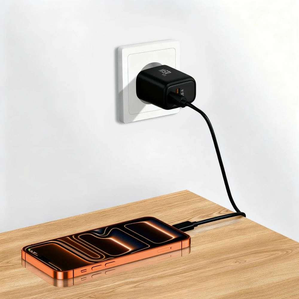 Karikues muri Tech-Protect NCA45W-GAN 45W GaN, 2 porta USB-C/USB-A i zi, 1 copë