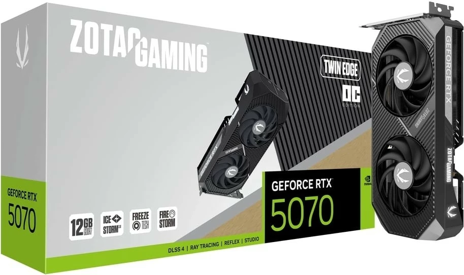 Kartelë grafike, ZOTAC, GeForce RTX 5070 Twin Edge OC, 12GB GDDR7, 192-bit, PCIe 5.0, 3x DisplayPort + HDMI