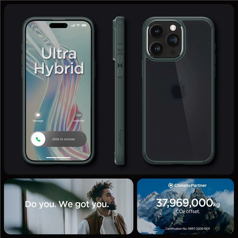Mbështjellës Spigen Ultra Hybrid për iPhone 15 Pro Max, Gjelbër e errët