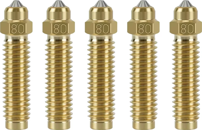 Set nozllash 3D printeri Elegoo 50.204.0142, 0.8 mm, M6, për filament 1.75 mm, kompatibil me Centauri Carbon, set 5 copë, e artë