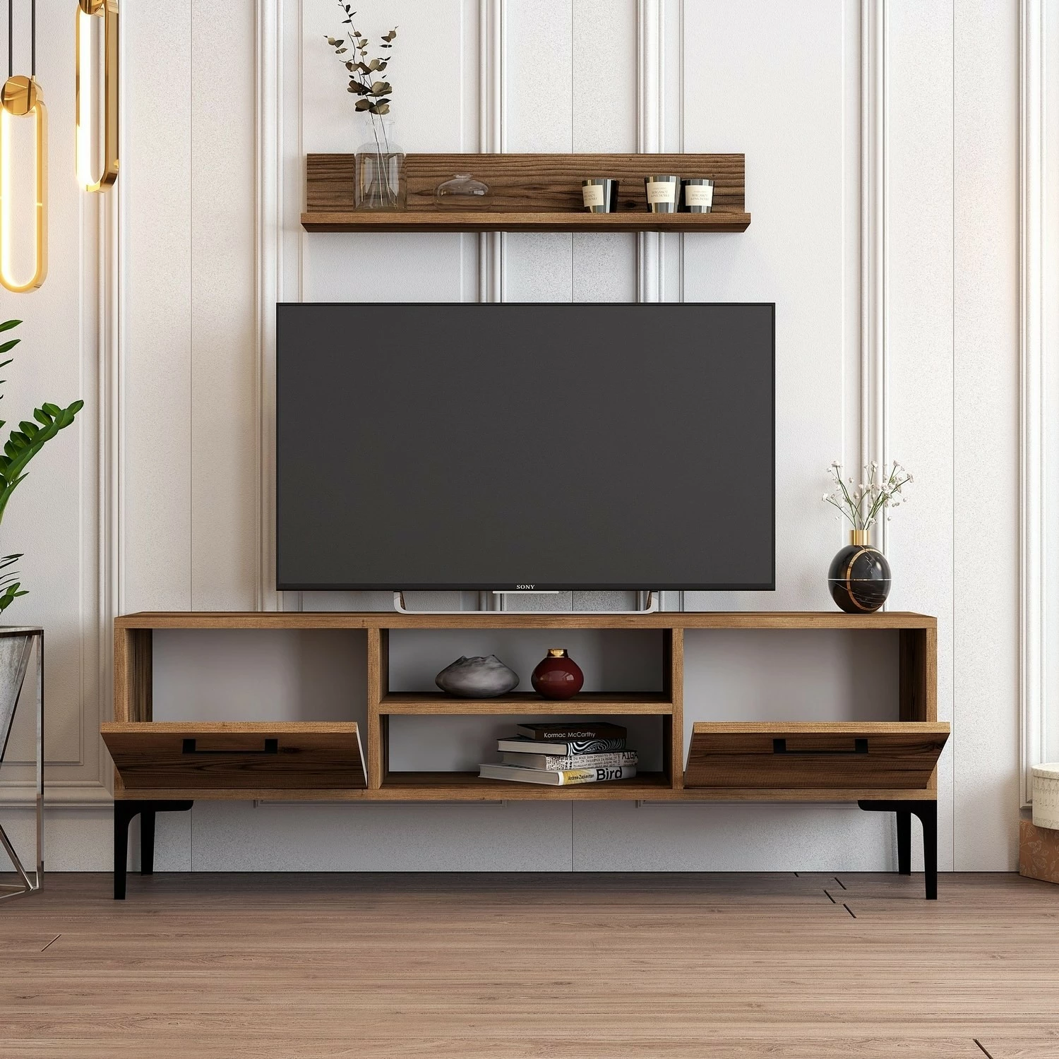 Komodë TV Skye Decor, ngjyrë arre, me raft muri