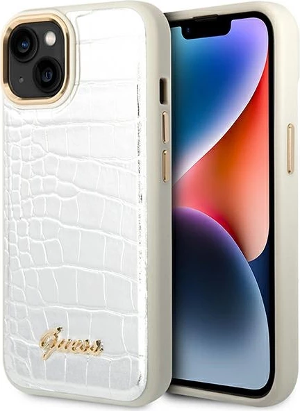 Mbështjellës Guess Croco Collection për iPhone 14 Plus 6.7", argjendtë