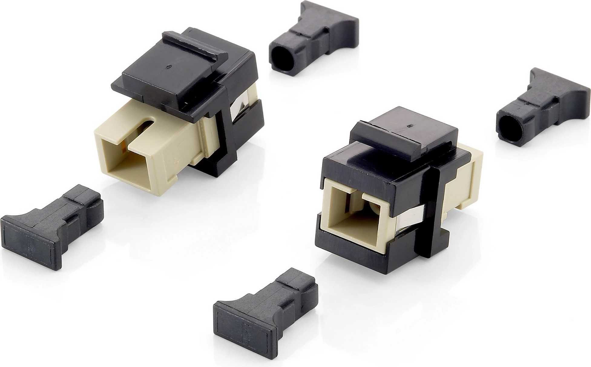 Adapter fibër optike SC Simplex, Equip, ngjyrë bezhë dhe e zezë