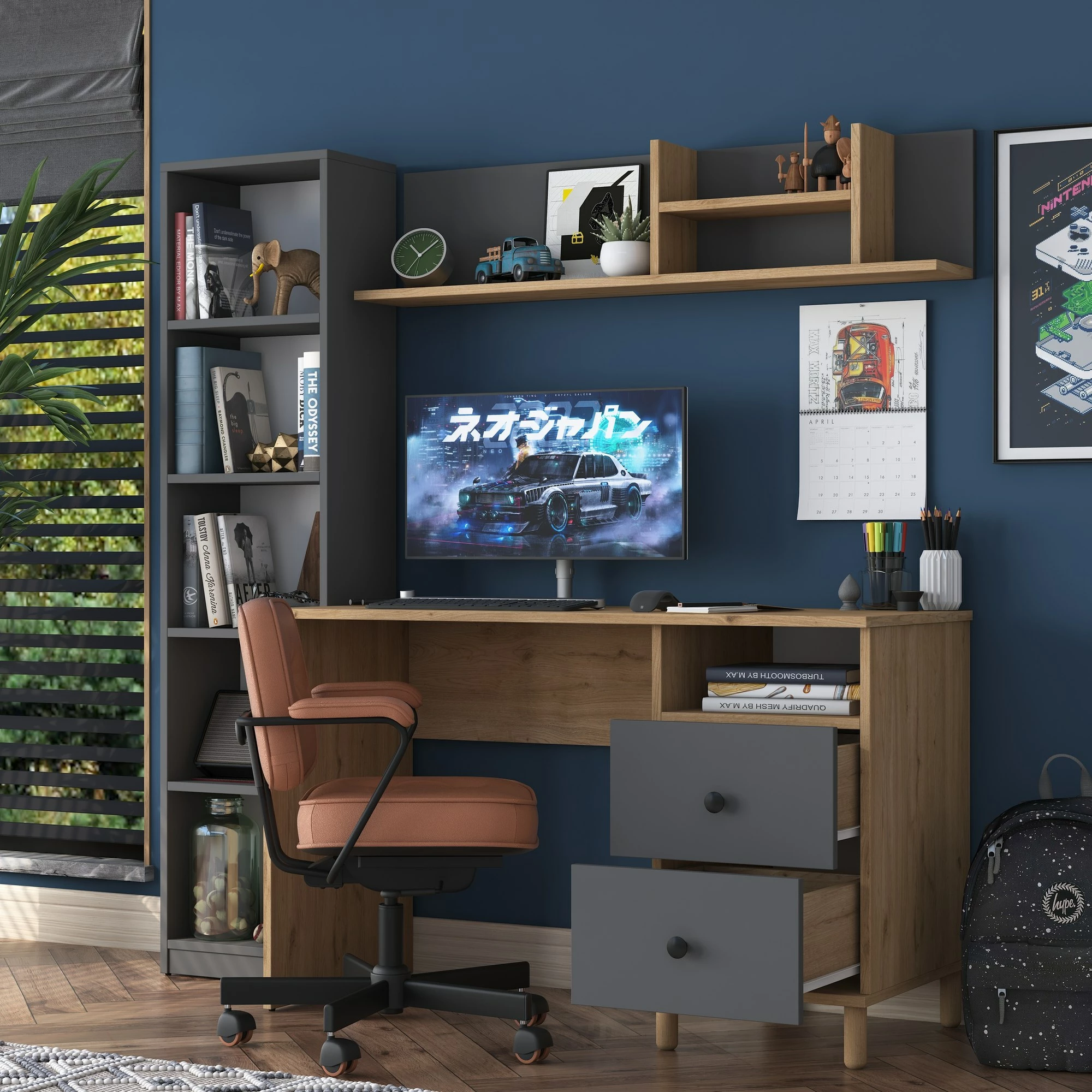 Tavolinë pune Hanah Home, HA115 - 2643, ngjyrë arr dhe antracit