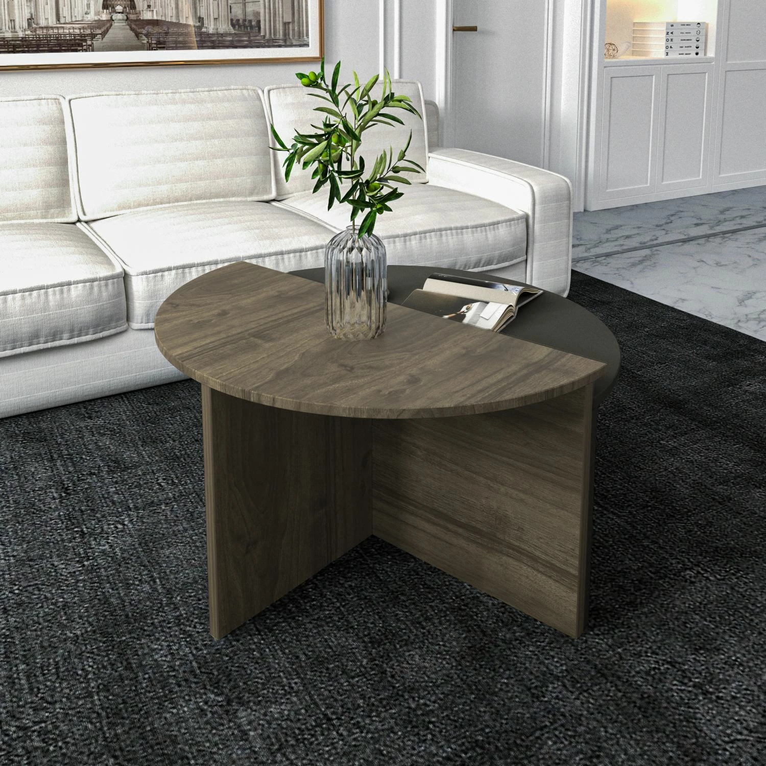 Set tavolinash kafeje Skye Decor, Dolunay, ngjyrë arre dhe antracit