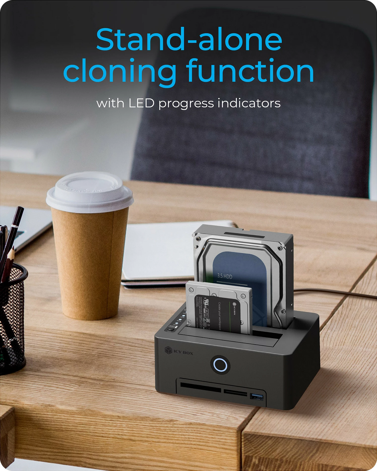 Docking stacion ICY BOX IB-1233CL-CR, USB 3.2 Gen1, për 2x HDD/SSD 2.5/3.5", me lexues kartelash, i zi