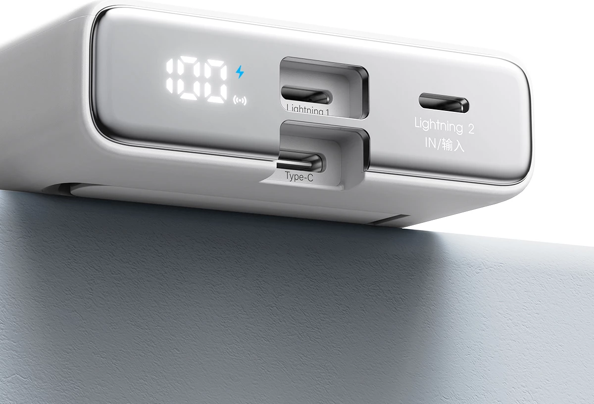 Powerbank Joyroom JR-PBM01, 10000mAh, 20W, me magnet, me këmbë, me kabllo Lightning-USB-C, Bardhë
