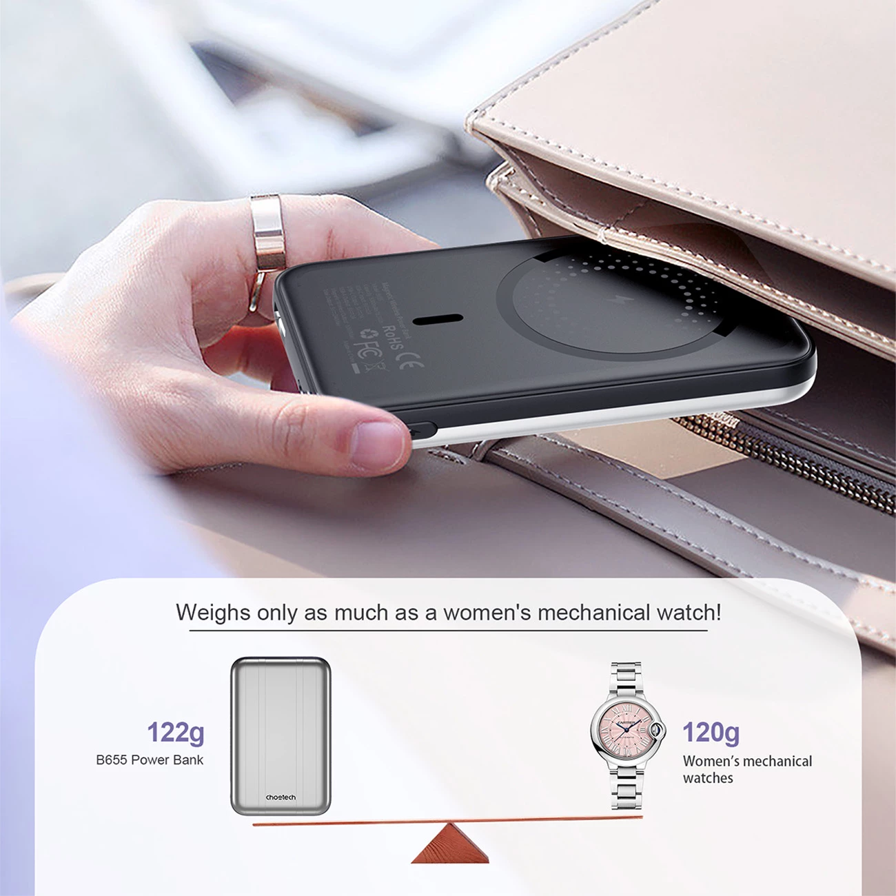 Powerbank Choetech B655 mini, 5000mAh, MagSafe, argjendtë