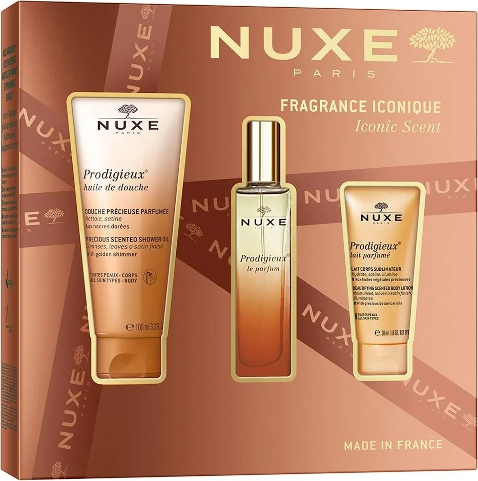 Set dhurate Eau de Parfum për femra Nuxe Prodigieux, 30ml + vaj dushi 100ml + qumësht trupi 30ml