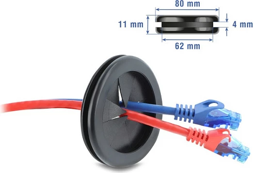 Bushing për kabllo DeLOCK 67334, plastikë, Ø vrimë 7 cm, 11 mm, i zi