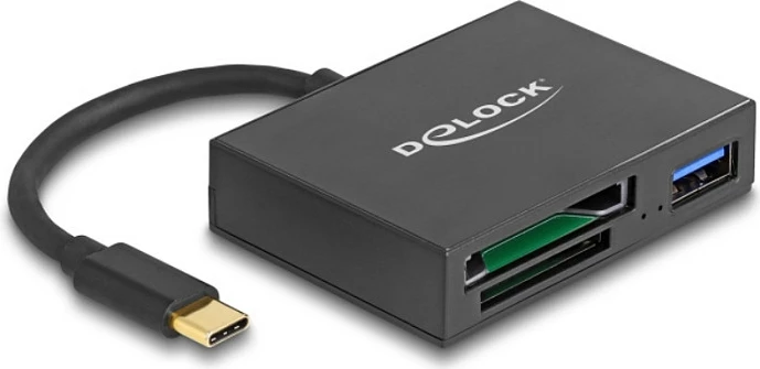 Lexues kartelash DeLOCK USB-C për XQD/SD, 5 Gbps, me portë USB-A, i zi