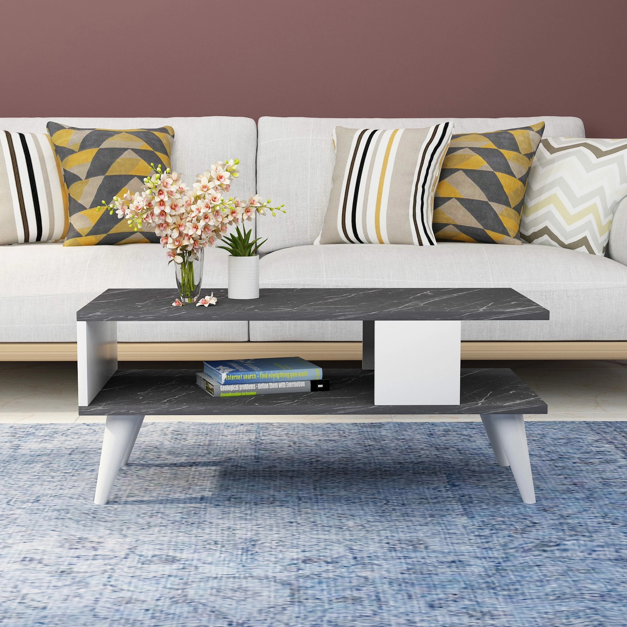 Tavolinë kafeje Hanah Home, Ayca, e zezë dhe e bardhë