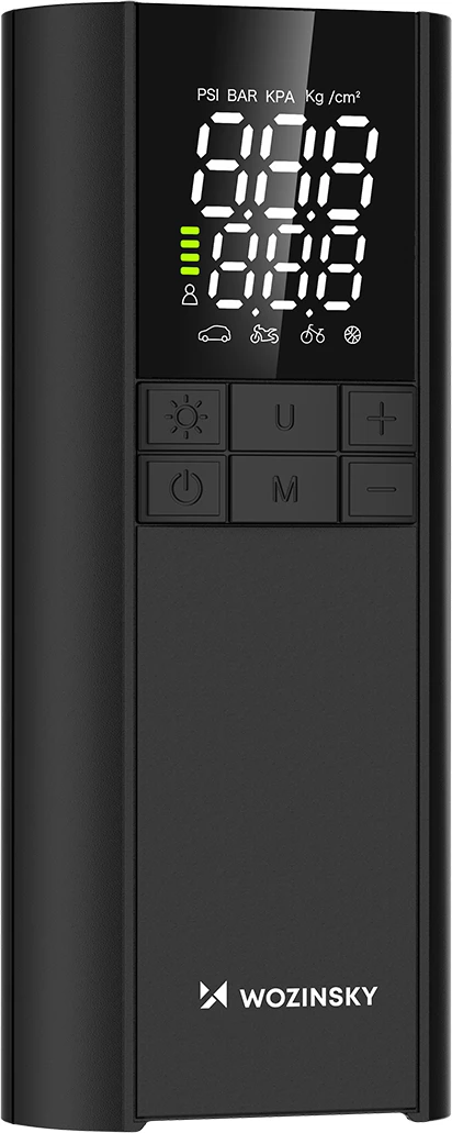 Kompresor elektrik Wozinsky WPEP-8000, power bank 8000 mAh, 150 PSI, USB-C, elektrik dore LED, e zezë