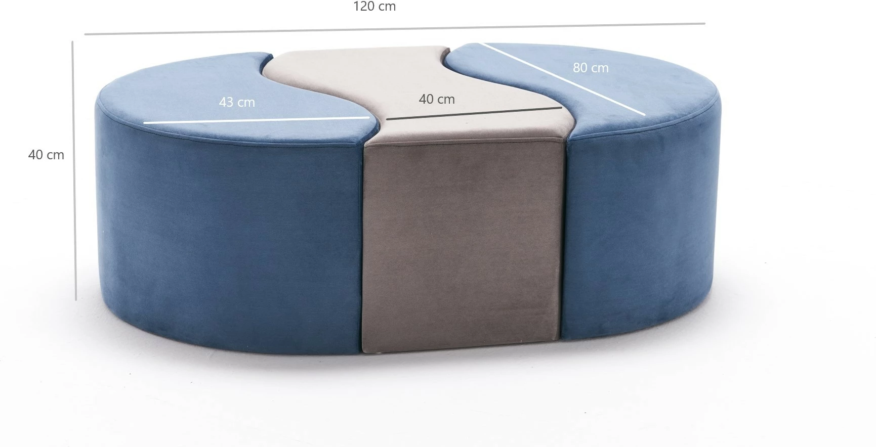 Puf modern Atelier del Sofa, Alya, ngjyrë kaltër dhe mink