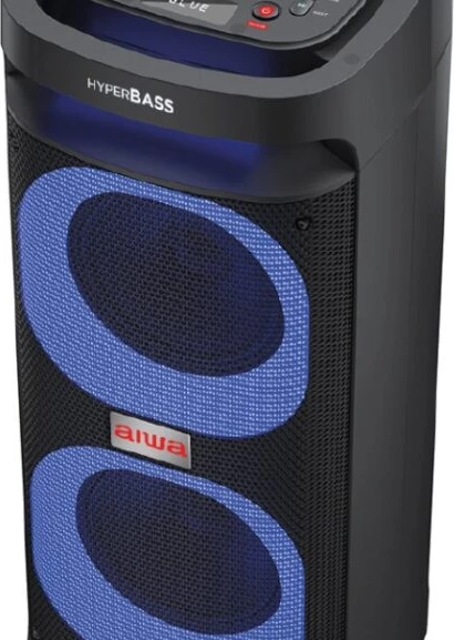Altoparlant portativ Bluetooth Aiwa KBTUS-D800, 80W RMS, 2x8\" subwoofer, me 2 mikrofonë pa tela, i zi me drita blu