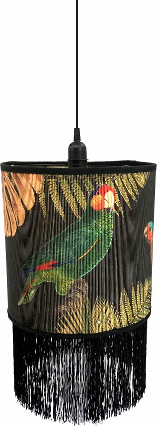 Llambë tavani me zogj tropikal, bambu, shumëngjyrëshe, e zezë, 30x30x30cm