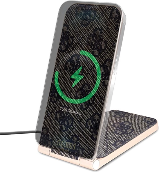 Karikues induktiv 2-në-1 Guess Pattern MagSafe, 15W, kafe, i palosshëm