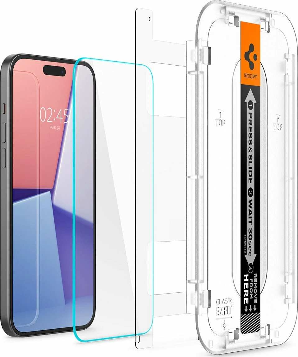 Xham i kalitur mbrojtës Spigen Glass tR EZ Fit AGL06903 për iPhone 15, transparent, 2 copë