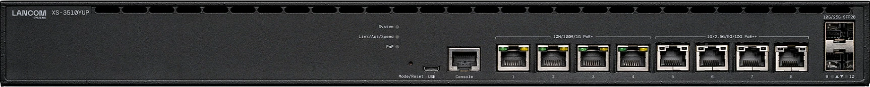 Switch LANCOM XS-3510YUP, i menaxhueshëm L2/L3, 8x 2.5G RJ-45, PoE+/PoE++, 2x SFP28 uplink, Rack 1U