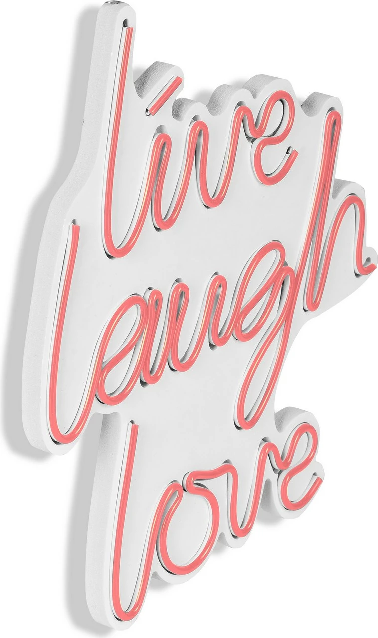 Dekor dritash LED plastike, 'live laugh love', ngjyrë rozë