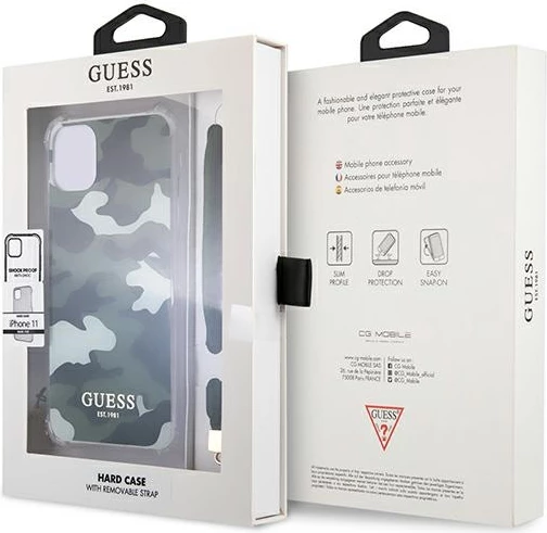 Mbështjellës Guess GUHCN61KSARKA për iPhone 11/XR, Camo, Jeshil