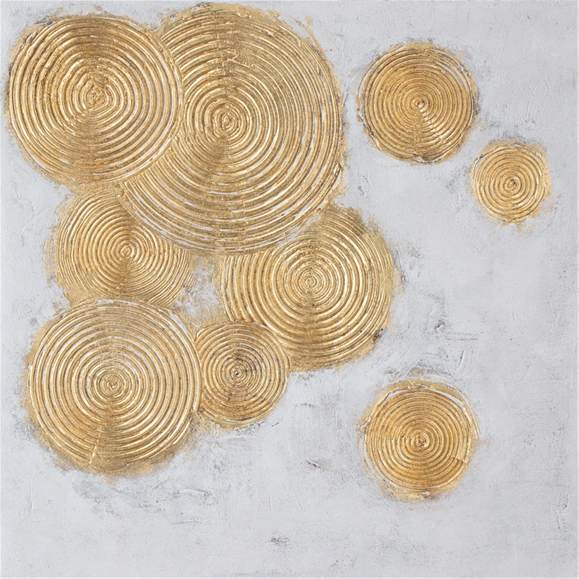 Pikturë dekorative Festos, kanavacë, dru, ngjyrë ari dhe e bardhë, 82x82x5cm