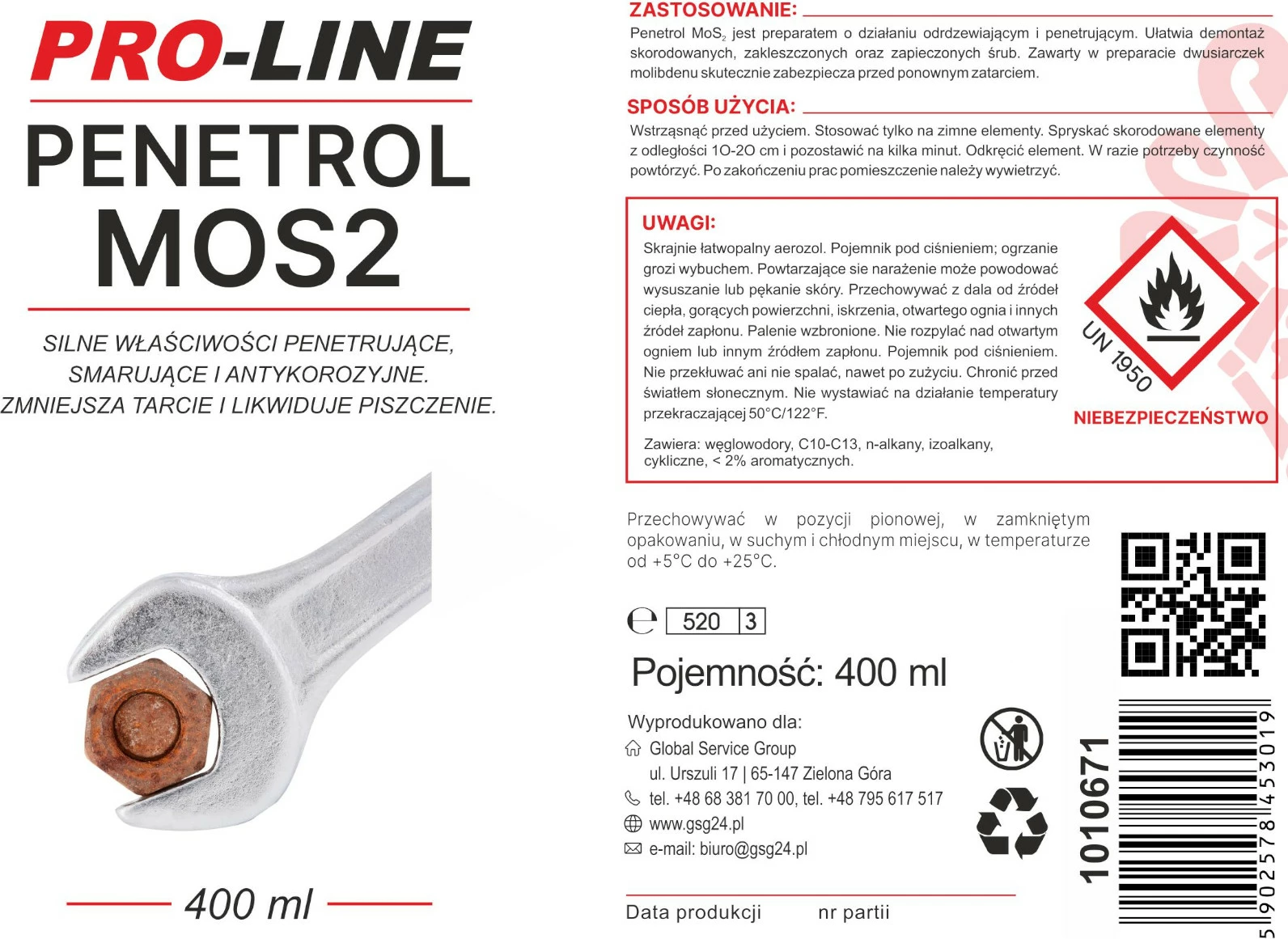 Spërkatës për heqje ndryshku Pro-Line PENETROL MoS2, 400 ml