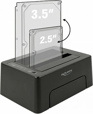 Docking stacion DeLOCK 63957 për HDD/SSD SATA, USB-C 3.2 Gen 2, klonim, 2.5/3.5", e zezë