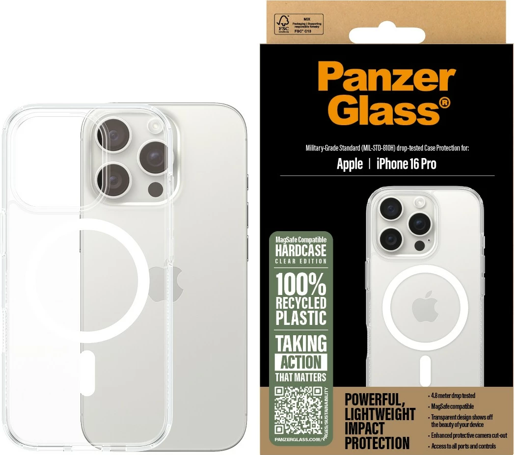 Mbështjellës PanzerGlass HardCase MagSAFE për iPhone 16 Pro, transparent