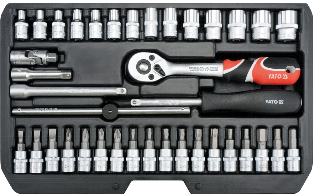 Set veglash Yato YT-14471 38 copë, në kasetë plastike, e zezë/kuqe