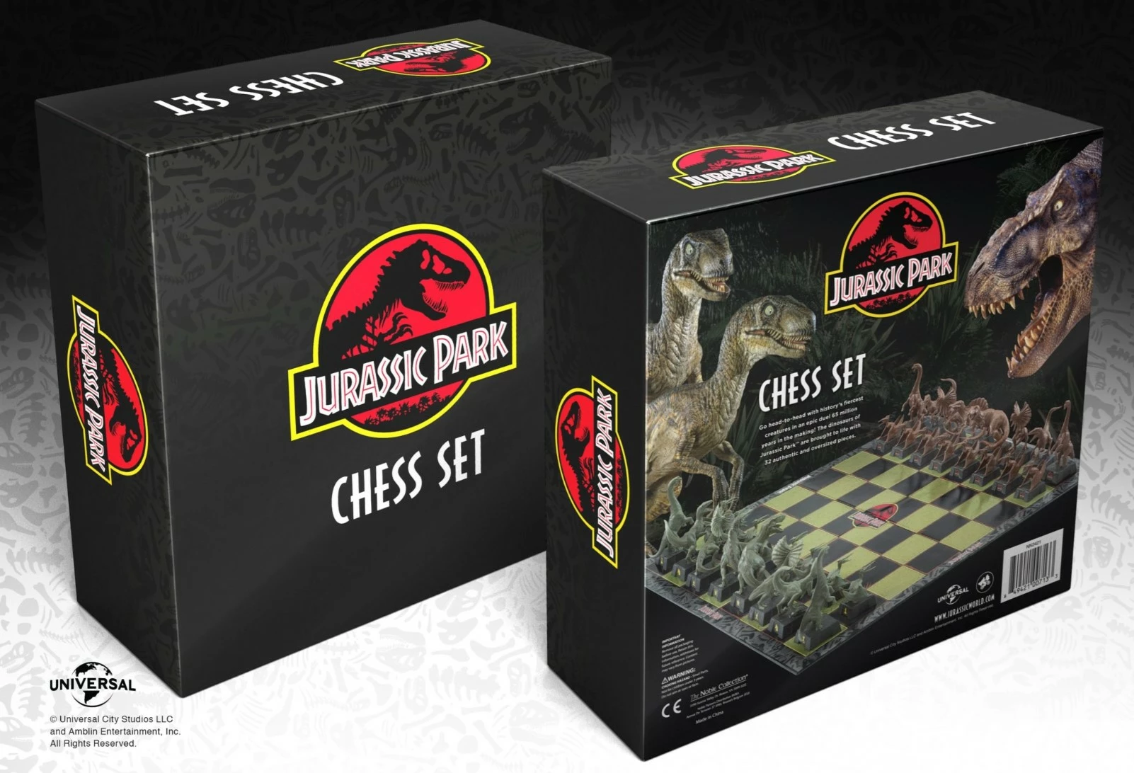 Set shahu Jurassic Park NOBLE COLLECTION Universal, 47 x 47 cm, 32 figura dinosauri