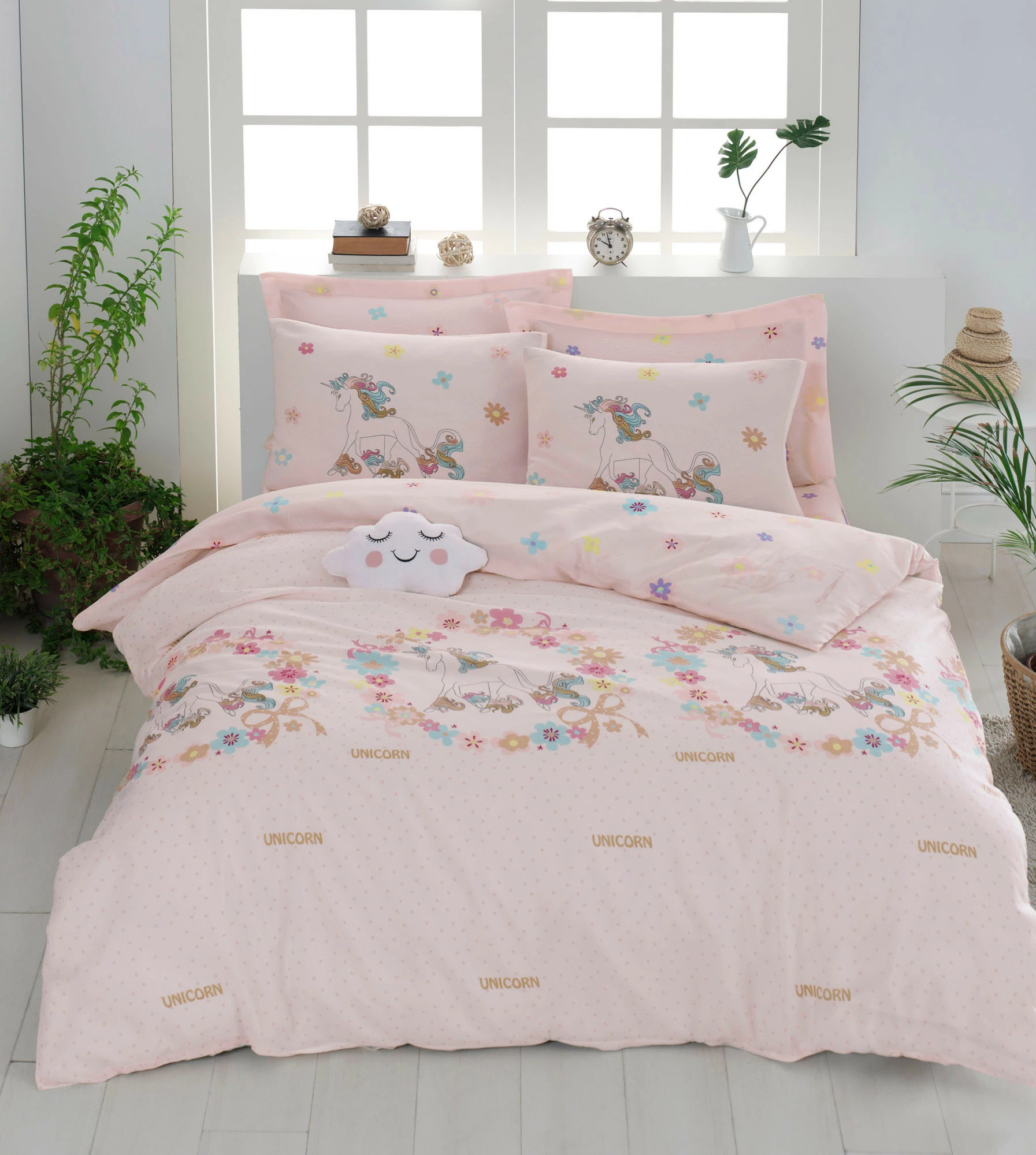 Set mbulesë për jorgan Super King, L'essentiel, unicorn, rozë-bezhë