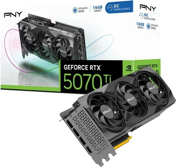 Kartelë grafike PNY GeForce RTX 5070 Ti OC 16GB DDR7, 256-bit, 3 ventilatorë, e zezë