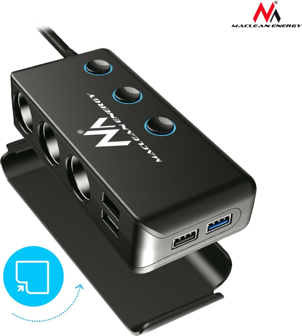 Ndarës prizë çakmaku Maclean MCE218, 4 porta USB + USB-C, i zi